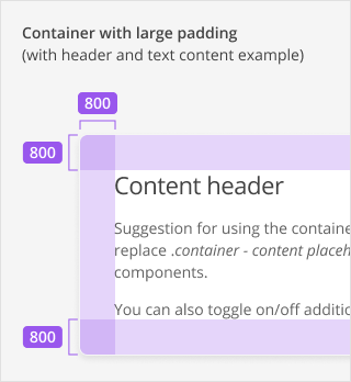 Container with large padding which is 800 spacing around the content