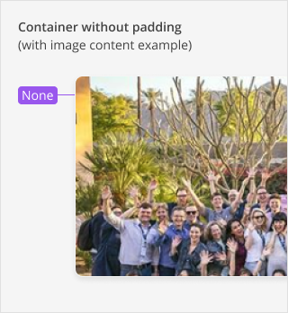 Container with no padding which shows an image filling the space of the whole container