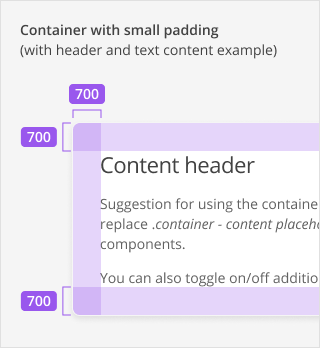 Container with large padding which is 700 spacing around the content