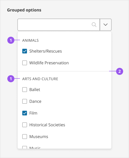 Options that belong in the same group are shown underneath the group title. Group titles are styled different using SkyText Caps. Groups have horizontal dividers between groups.