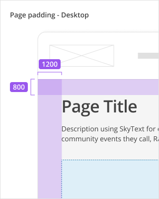 Diagram of vertical padding (800) and horizontal padding (1200) around the page component in desktop
